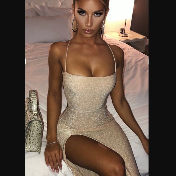 NWT Baby Boo Gold Sparkle Maxi Dress Miley XS - Picture 8 of 9